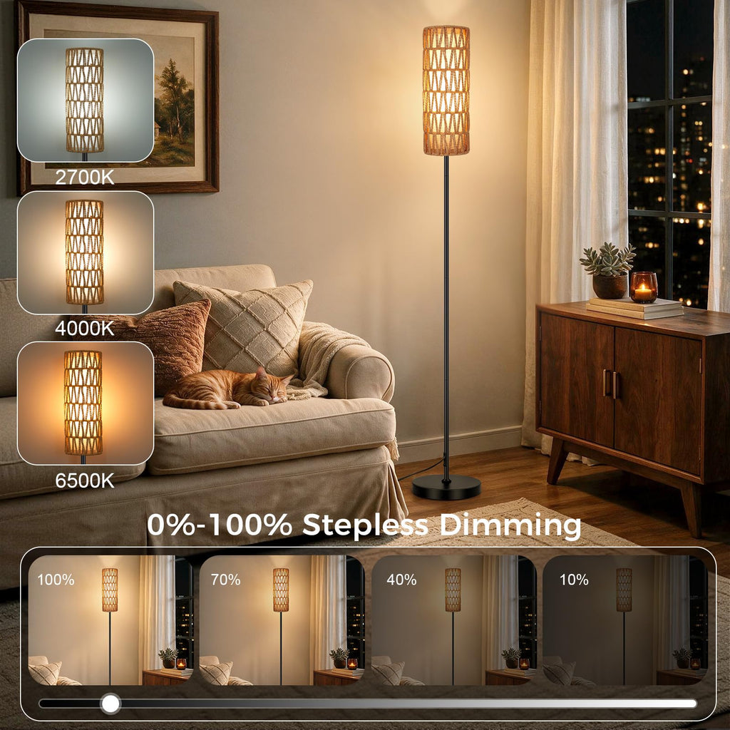 Floor Lamp for Living Room with Smart RGB Bulb, Black Standing Lamp with Remote, Color Changing Tall Lamps with Music Sync for Bedroom (1-Black)