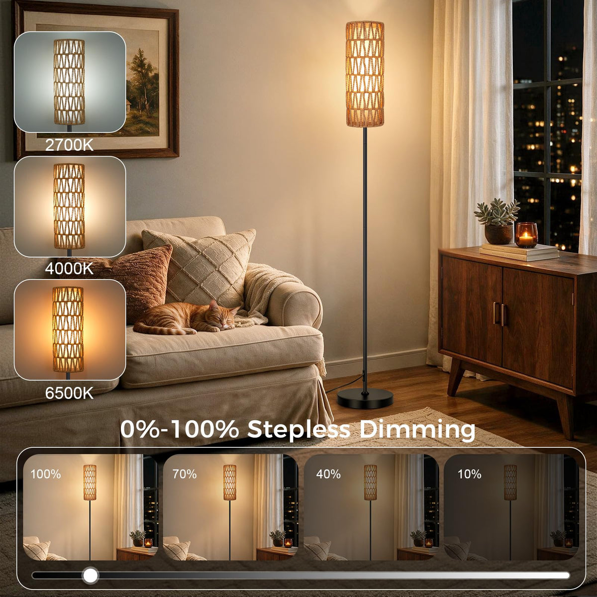 Floor Lamp for Living Room with Smart RGB Bulb, Black Standing Lamp with Remote, Color Changing Tall Lamps with Music Sync for Bedroom (1-Black)