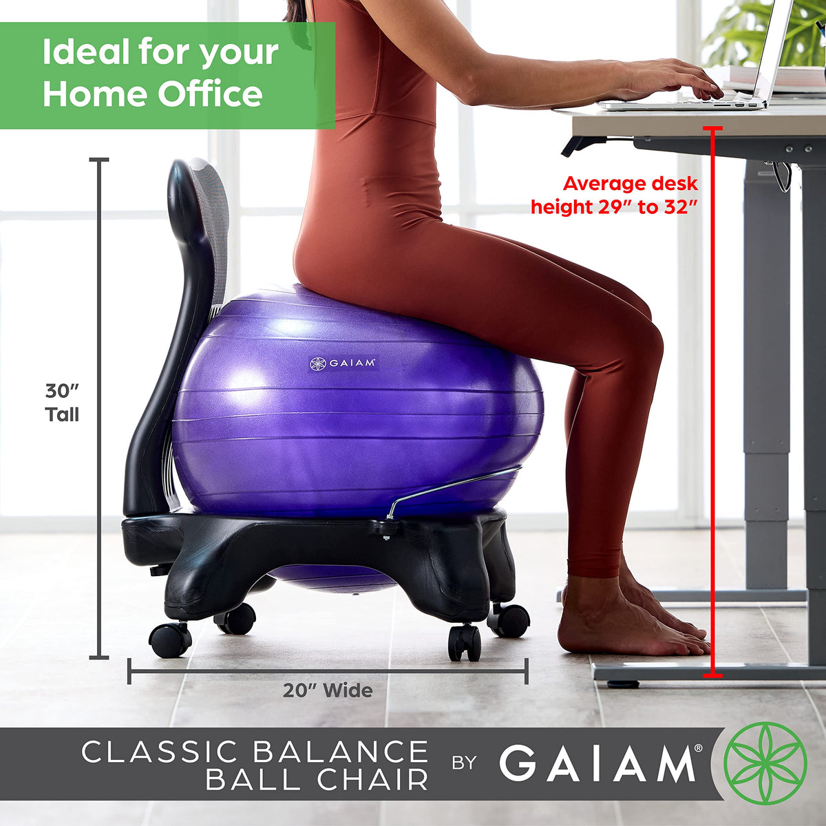 Classic Balance Ball Chair, Stability Seat (Black)
