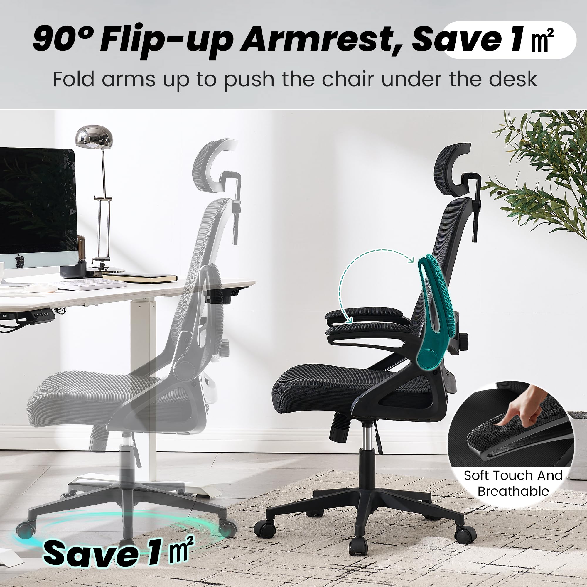 Ergonomic Office Chair, 400 LBS Computer Chairs with Adjustable Lumbar Support, Breathable Mesh Desk Chair Ergonomic with Thickened Cushion, Comfy Home Office Desk Chair (Black)