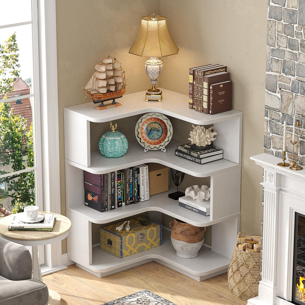 Corner Book Shelf, 4-Shelf L Shaped Corner Bookshelf with Baffle