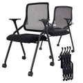 4 Pack Stackable & Foldable Conference Room Chairs with Lumbar Support, Armrest - Ergonomic Mesh Bouncing Back for Office Meeting, Conference, Reception and Training Room Chair