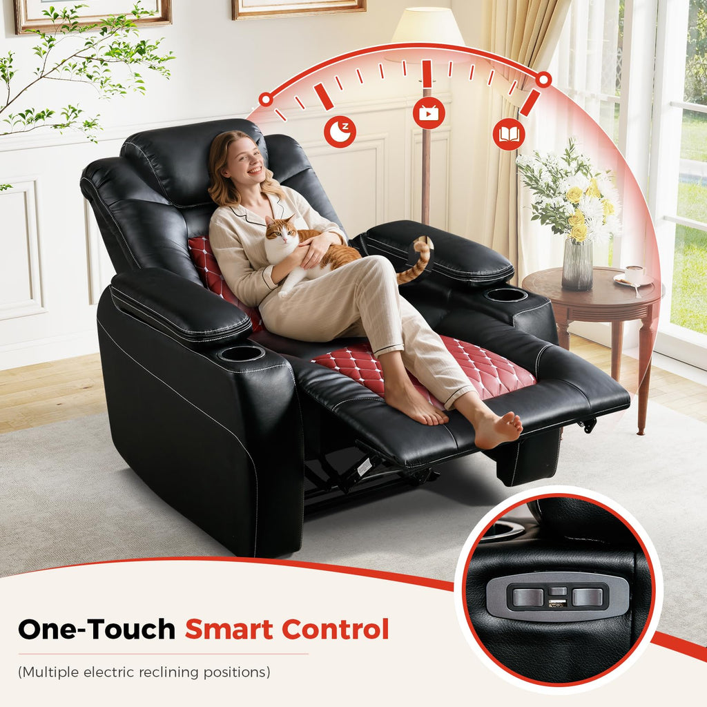 Power Recliner Chair Set of 5,Home Theater Seating with Adjustable Headrest,Cup Holders,USB Port,Hidden Arm Storage(Black)