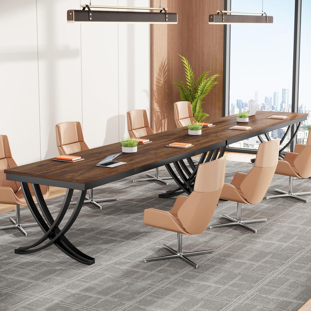6.5FT Conference Table for 6-8 People, 78 inch Long Rectangular Seminar Table with Strong Metal Frame, Business Furniture Boardroom Desk for Office Meeting Conference Room (6PCS, Brown)
