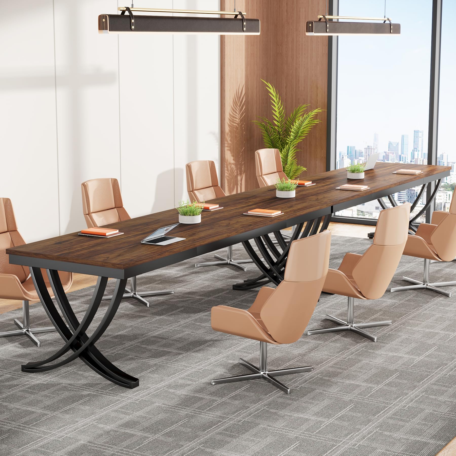 6.5FT Conference Table for 6-8 People, 78 inch Long Rectangular Seminar Table with Strong Metal Frame, Business Furniture Boardroom Desk for Office Meeting Conference Room (6PCS, Brown)