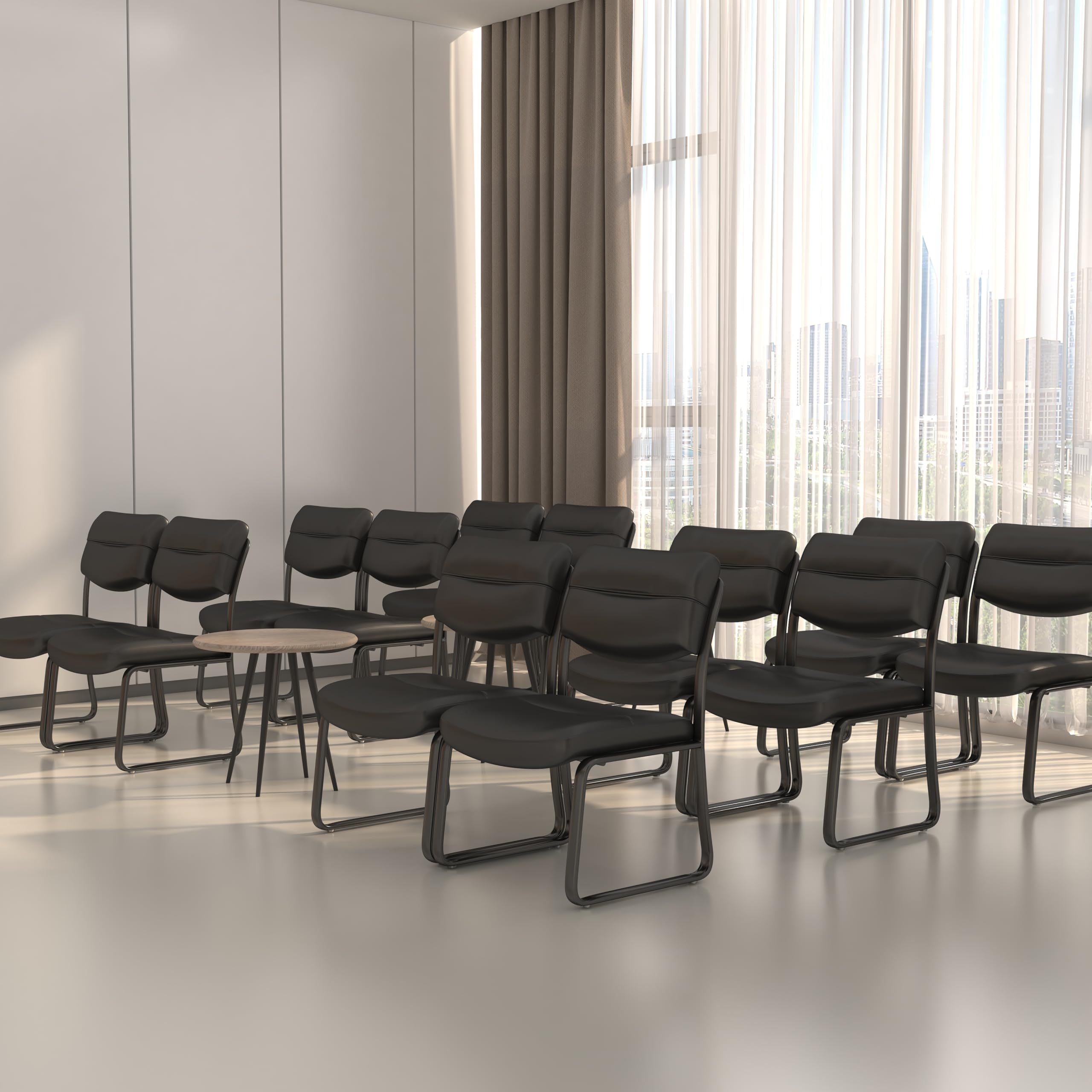 Leather Sled Base Side Chair in Black, 250