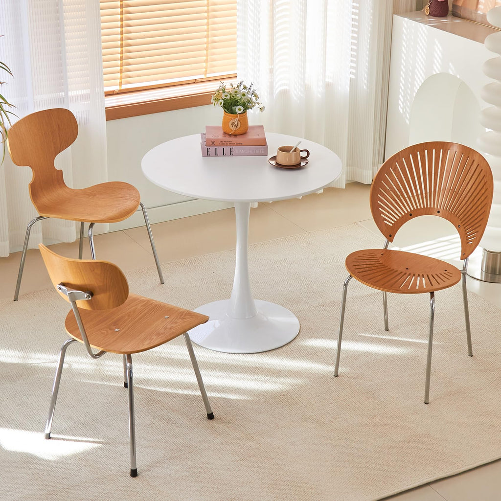 Hansweld Round Dining Table, 24" Circle Tulip Table with Thickened Tabletop & Metal Pedestal, Mid Century Modern Bistro Table for Kitchen, Small Places, Living Room, Cafe (White)