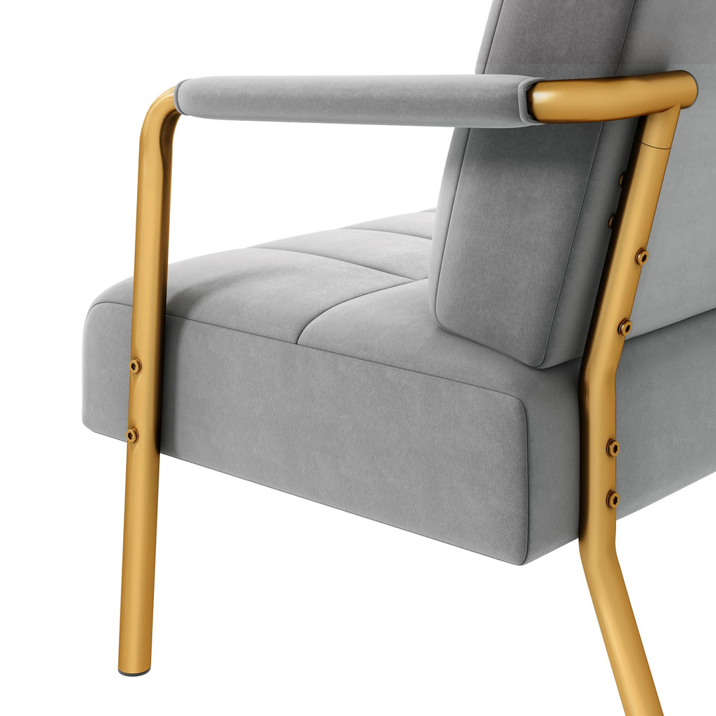 30" W Modern Sofa Small Sofa Luxurious Velvet Fabric Couch with Gold-Tone Metal Arms and Legs for Living Room, Office, Studio Light Gray