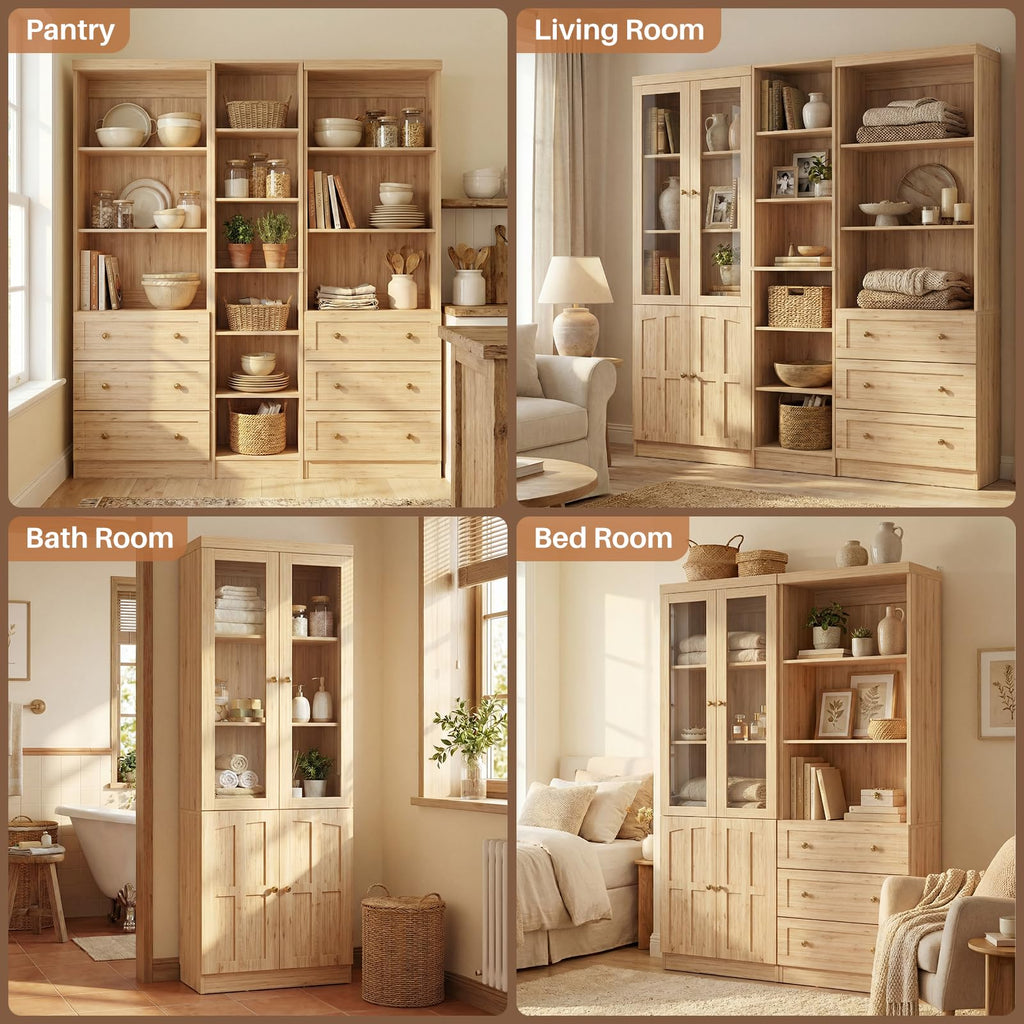 80" H Bookshelf with Adjustable Shelves and Thickened Top Panel