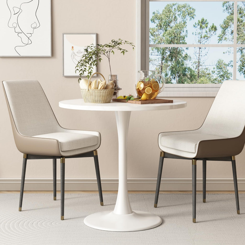 Kasinali Round Dining Table 30" Circle Tulip Table with Wood Thickened Tabletop & Sturdy Metal Pedestal Mid Century Modern Leisure Bistro Kitchen Tables 4 People Small Places Living Room Cafe,White