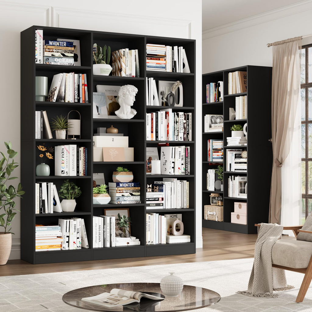 Triple Wide Bookshelf, Large Bookshelf with 17 Display Shelves