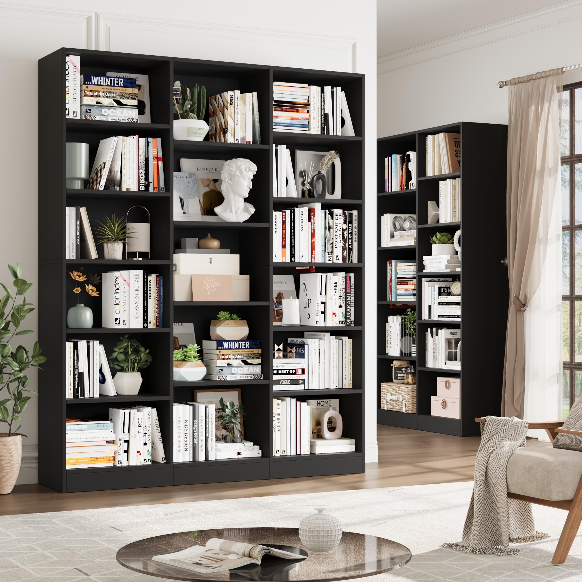 Triple Wide Bookshelf, Large Bookshelf with 17 Display Shelves