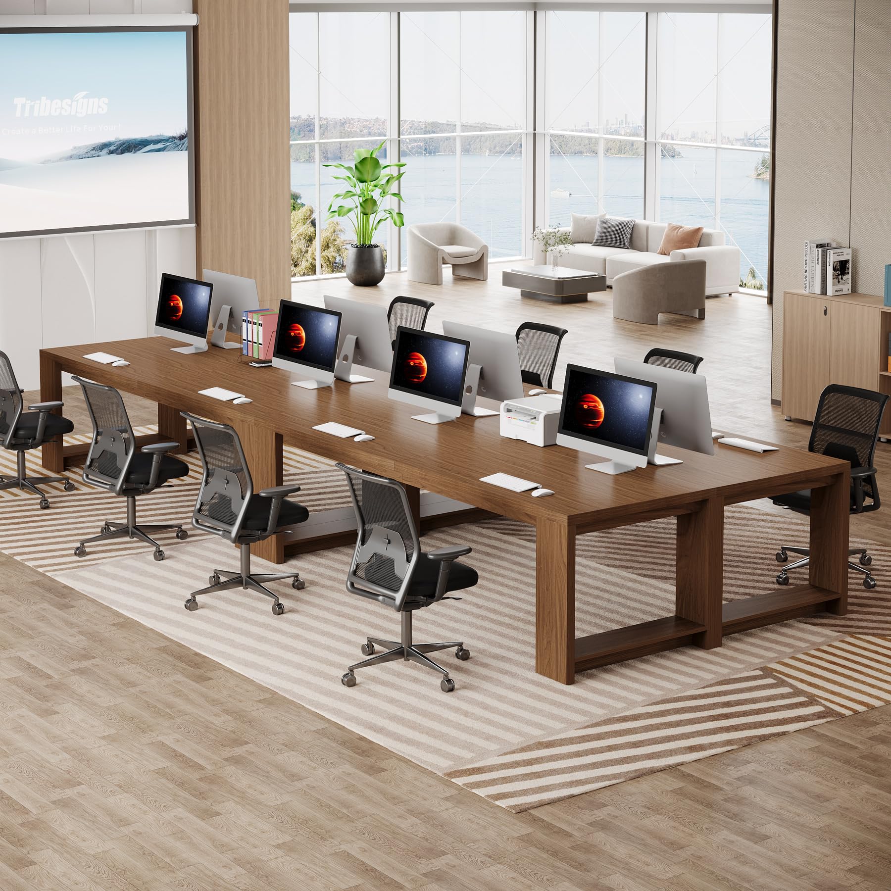 7 ft Conference Table for 6 to 8 People, Modern Rectangle Meeting Room Desk for Boardroom, Home Office (1, Brown)