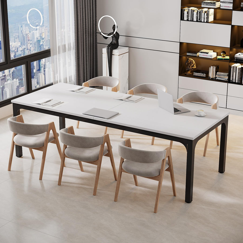 6.5 FT Conference Room Table, 78.74" W x 27.56" D Large Office Conference Table, Modern Seminar Meeting Table Desk for Boardroom, Meeting Room (6, White and Black)