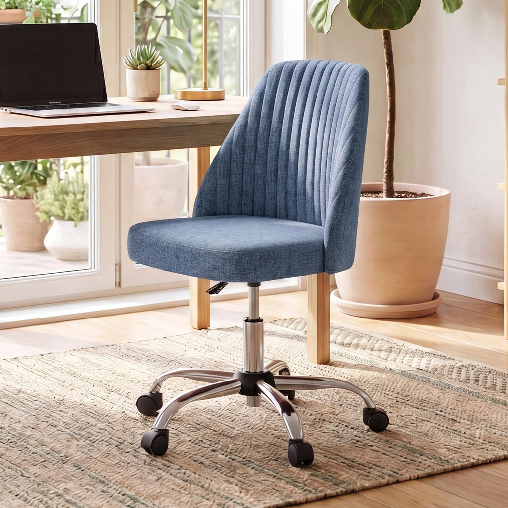 Office Chair, Comfy Desk Chair Rolling Vanity Swivel Task Chairs with Wheels, Wide Seating Armless Height Adjustable Computer Chairs for Home,Bedroom,Student,Adults, Blue