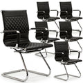 Office Chairs Set of 6 - PU Leather Desk Chair No Wheels with Arms - 400LB Capacity Sled Base Waiting Room Chairs, Modern Conference Chair for Home Office, Lobby, School Black