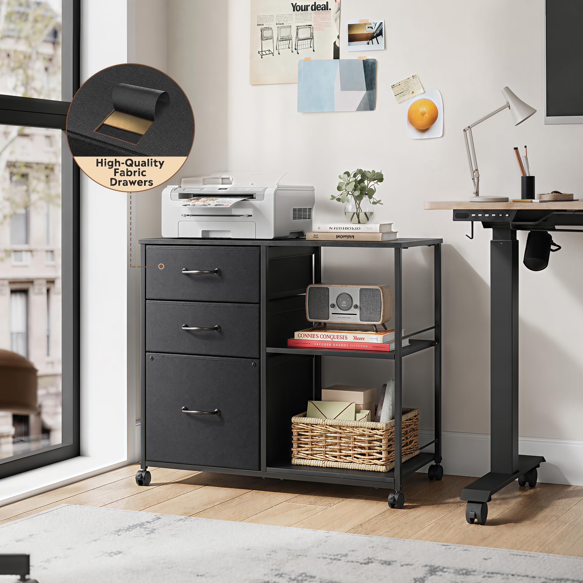 3 Drawer Mobile File Cabinet with Open Storage Shelf