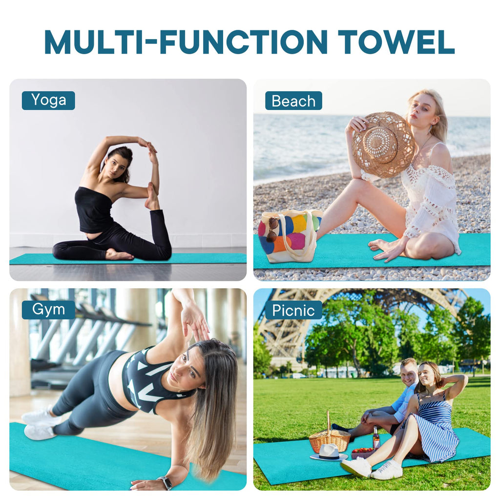 Yoga Towels, Non Slip Hot Yoga Mat Towel with Grip Dots,Super-Absorbent Soft Microfiber Yoga Blanket for Pilates, Fitness and Workout 72inch x 24inch (Light Blue)