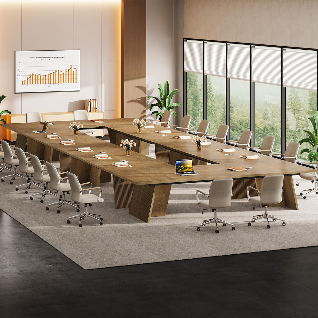Conference Table, 8ft Conference Room Table for 10 People, Large Meeting Desk with Cable Grommet, Modern Boardroom Table for Office Conference (6, Brown)