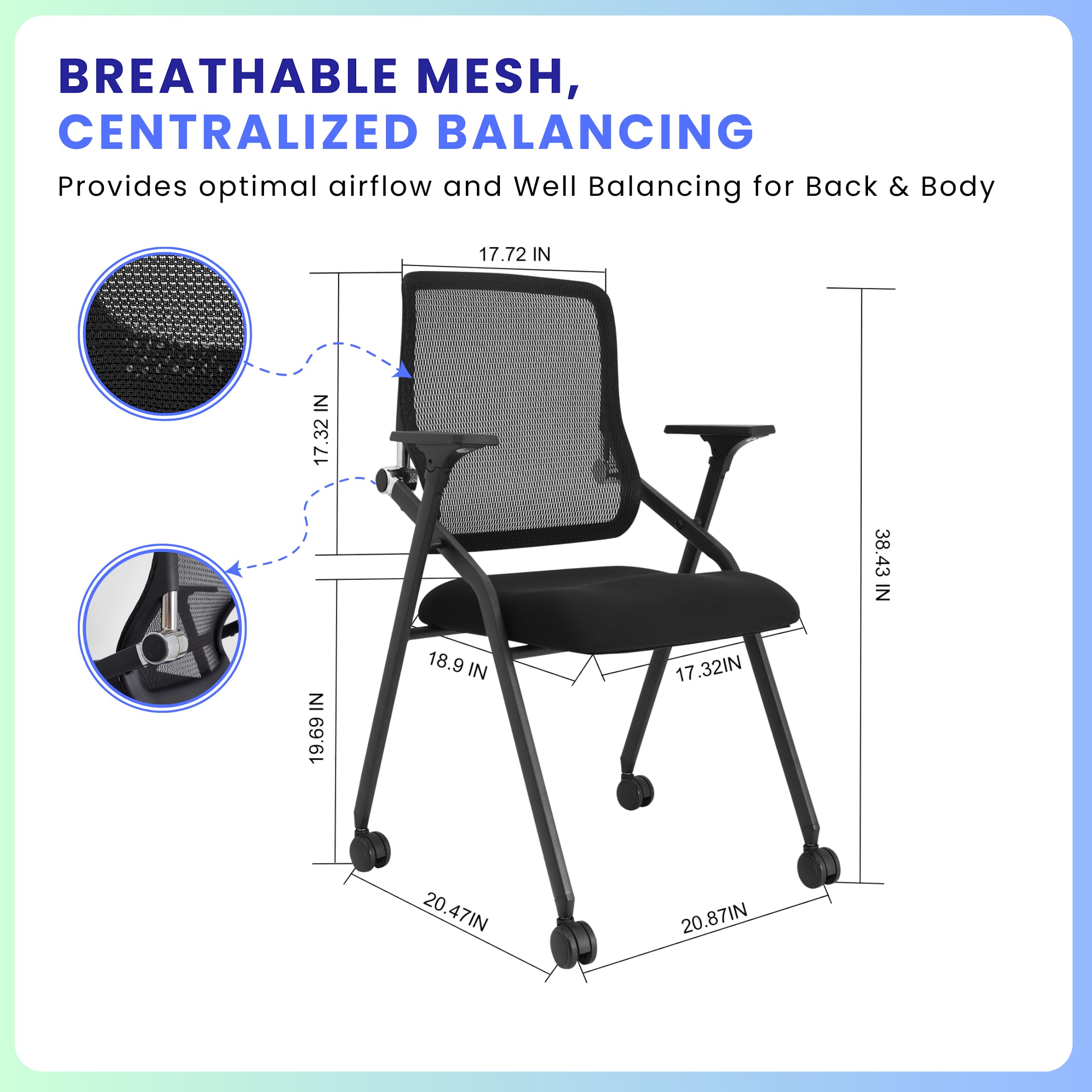 Stackable & Foldable Conference Room Chairs with 2X Thick Cushion, Lumbar Support, Armrest - Mesh Bouncing Back for Office Meeting, Conference, Training Room Chair 1 Pack