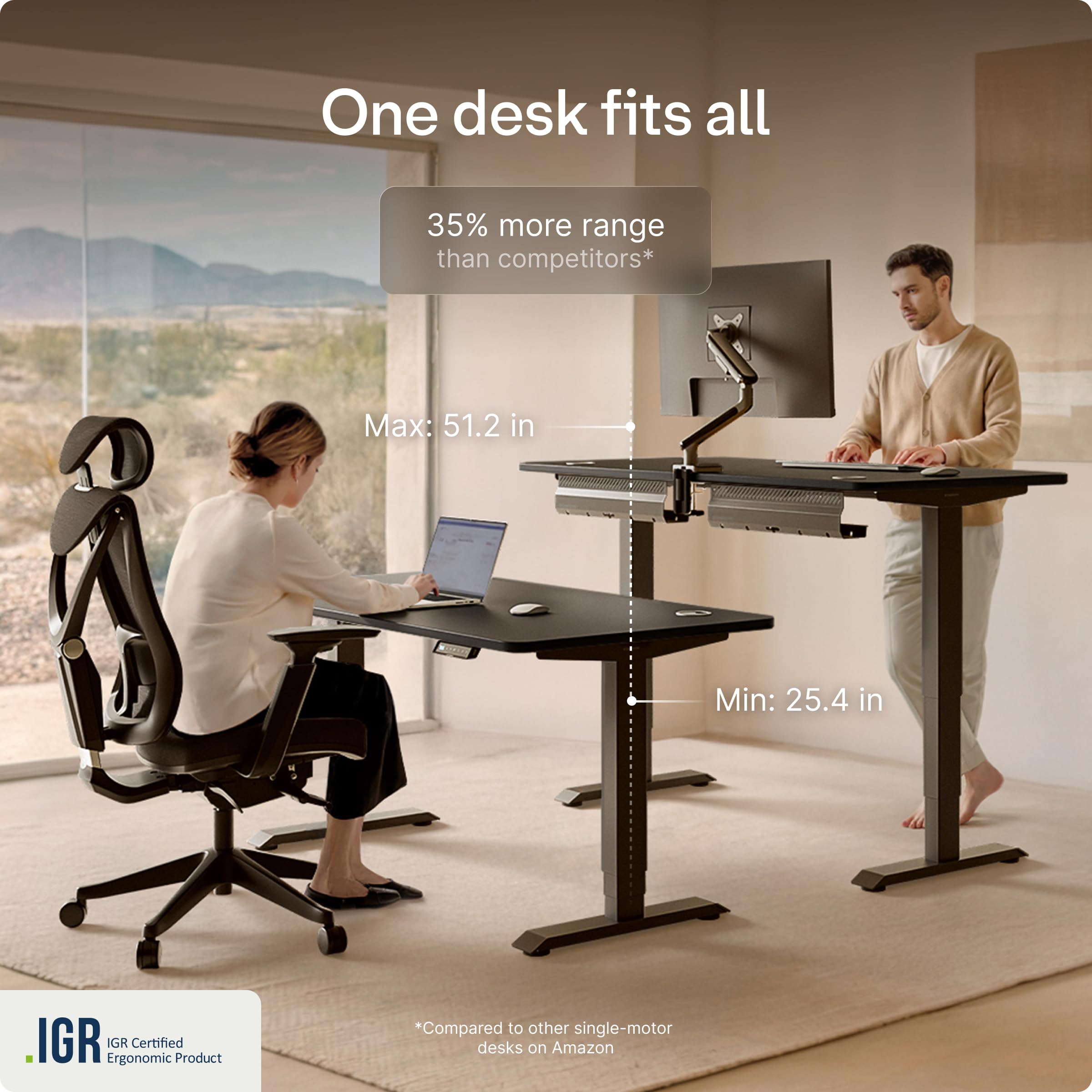 Standing Desk 54x28 — Made in Europe, Ergonomic Sit Stand Home Office Desk, Electric Height Adjustable, Dual Motor, USB & USB-C Charging, Wobble-Free, Touchscreen, 3 Memory Presets