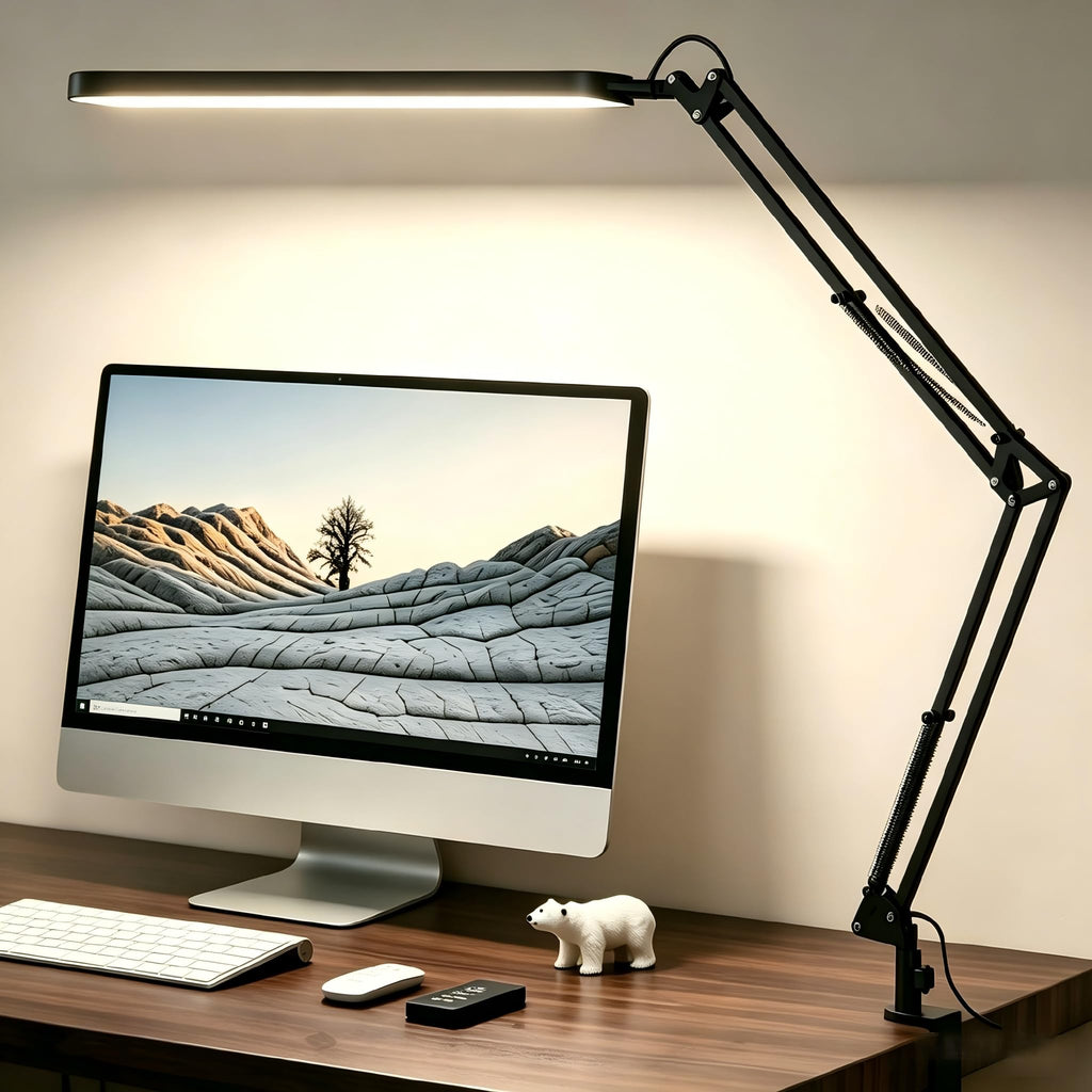 Desk Lamp for Office, Eye Comfortable LED Desk Light for Long Hours, Adjustable Swing Arm with Memory Function, Black