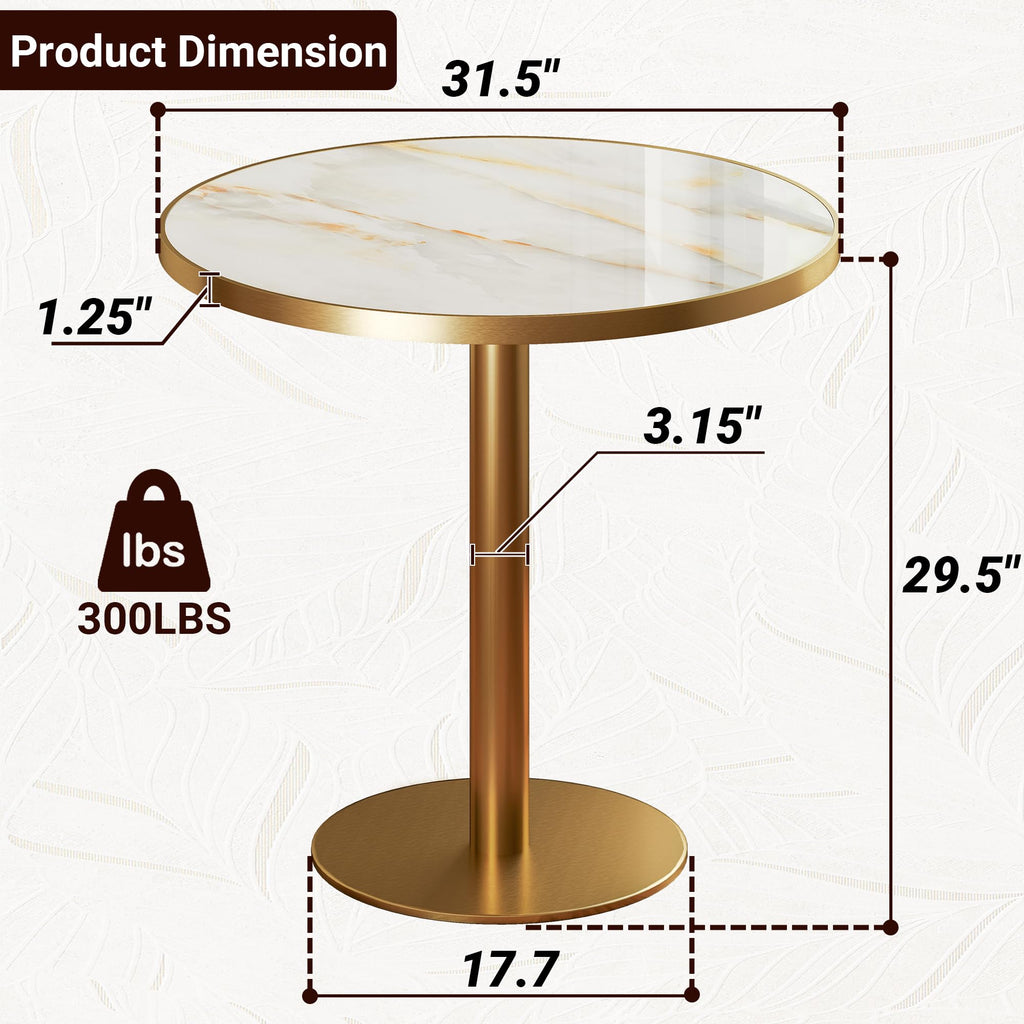 hausway 31.5" Tulip Table,Round Kitchen Dining Table for 2-4 with Thick Sintered Stone Top,Titanium Golden Pedestal Base,Heat-Resistant,Bistro Table for Dining Room,Café,Small Space（Sunrise Strings）
