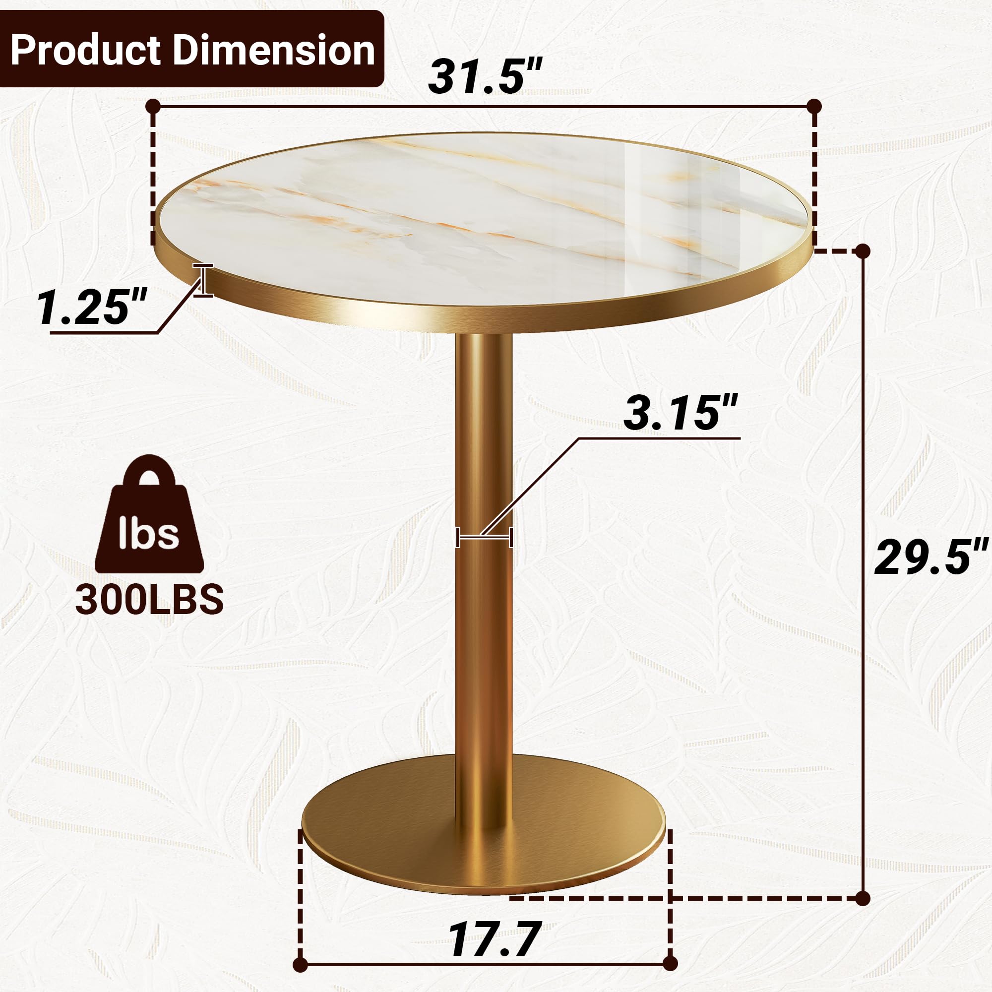 hausway 31.5" Tulip Table,Round Kitchen Dining Table for 2-4 with Thick Sintered Stone Top,Titanium Golden Pedestal Base,Heat-Resistant,Bistro Table for Dining Room,Café,Small Space（Sunrise Strings）