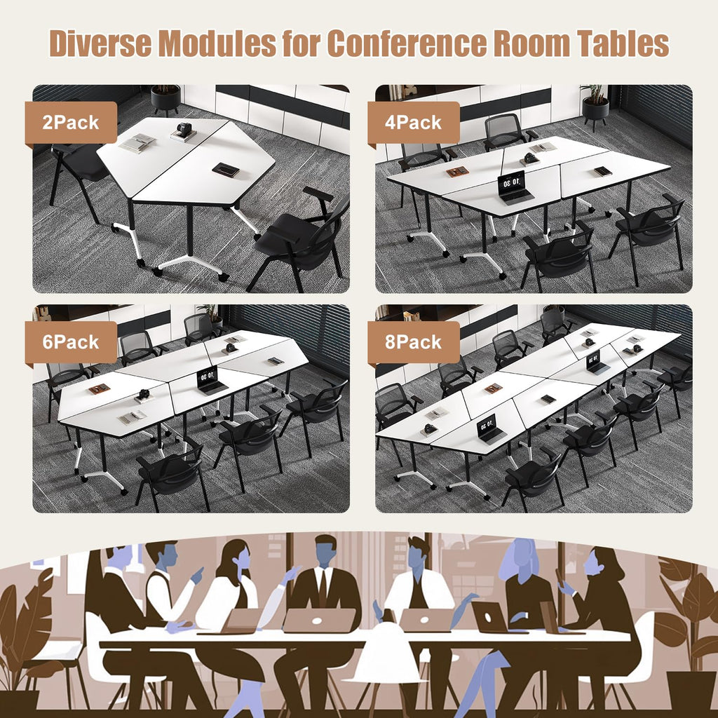 Folding Conference Table, 2 Pack Modern Flip Top Mobile Training Tables