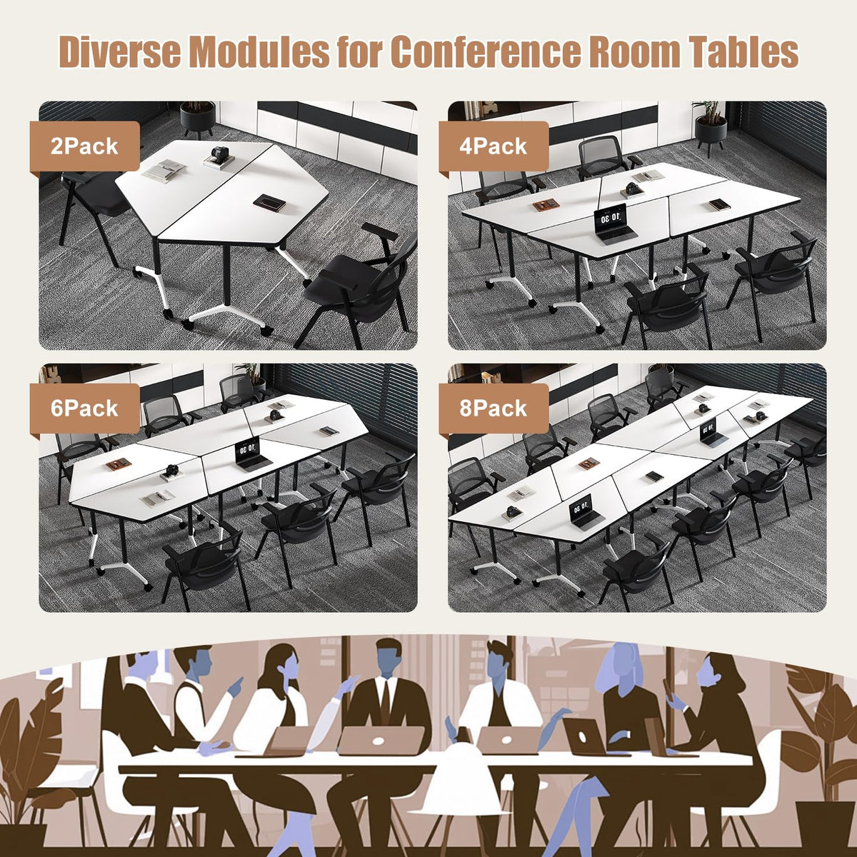 Folding Conference Table, 8 Pack Modern Flip Top Mobile Training Tables