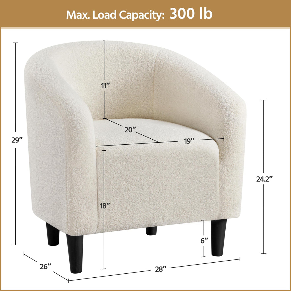 Accent Barrel Chair, Boucle Fabric Club Chair, Furry Sherpa Elegant Armchair with Cozy Soft Padded, Suitable for Living Room Bedroom Reception Room Office, Ivory