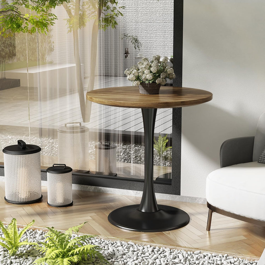 Kasinali Round Dining Table 31.5" Circle Tulip Table with Wood Thickened Tabletop & Sturdy Metal Pedestal Mid Century Modern Farmhouse Kitchen Tables for 4 Small Places Living Room Cafe,Somber Walnut