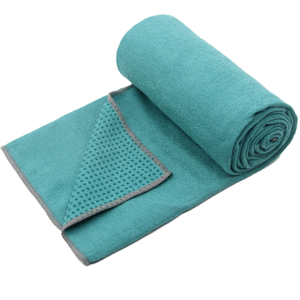 Yoga Towel,Hot Yoga Mat Towel with Grip Dots Sweat Absorbent Non-Slip for Hot Yoga, Pilates and Workout 24" x72", Dark Cyan