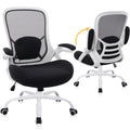 400lbs Heavy Duty Office Chair, 5" Thickened Seat Ergonomic Desk Chair with Adjustable Armrests, Home Office Computer Chairs for Long Hours Mesh Executive Chair(White Base&Black)