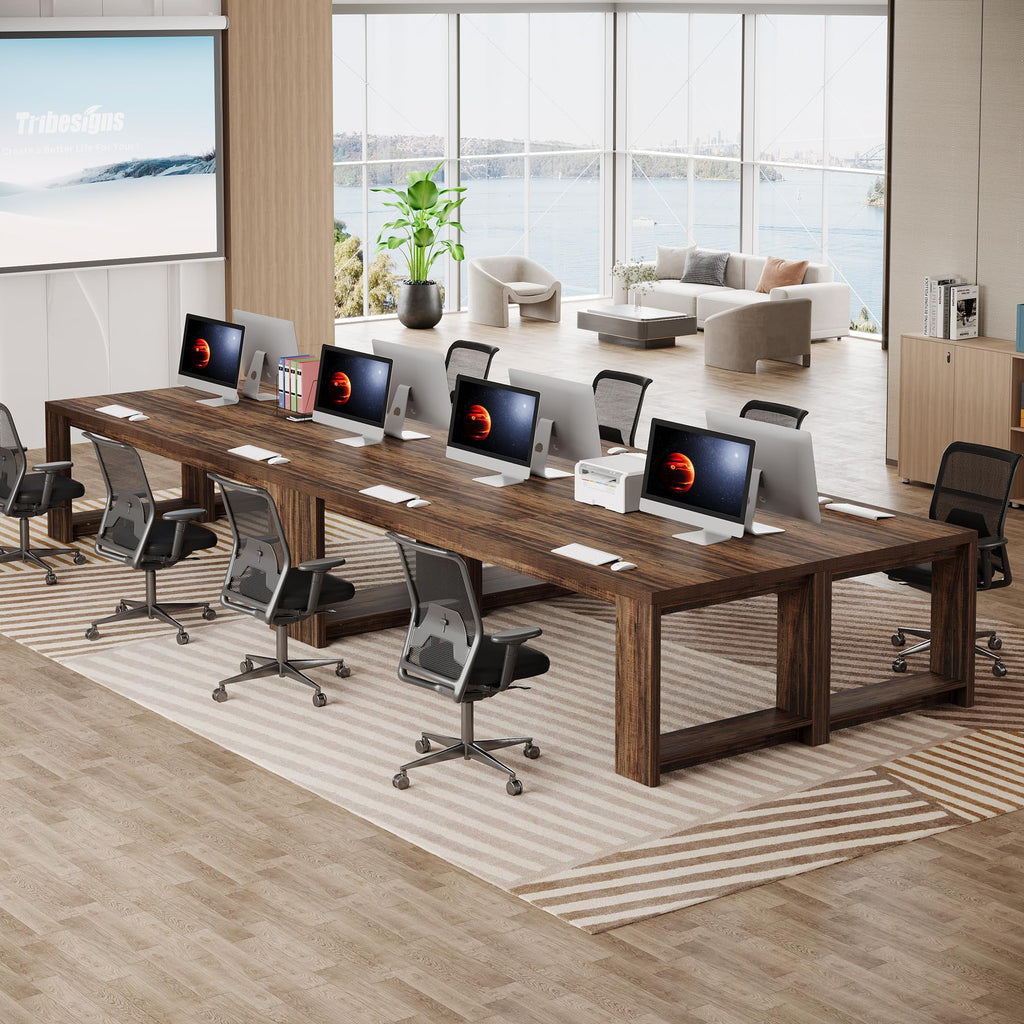 7 ft Conference Table for 6 to 8 People, Modern Rectangle Meeting Room Desk for Boardroom, Home Office (1, Dark Brown)
