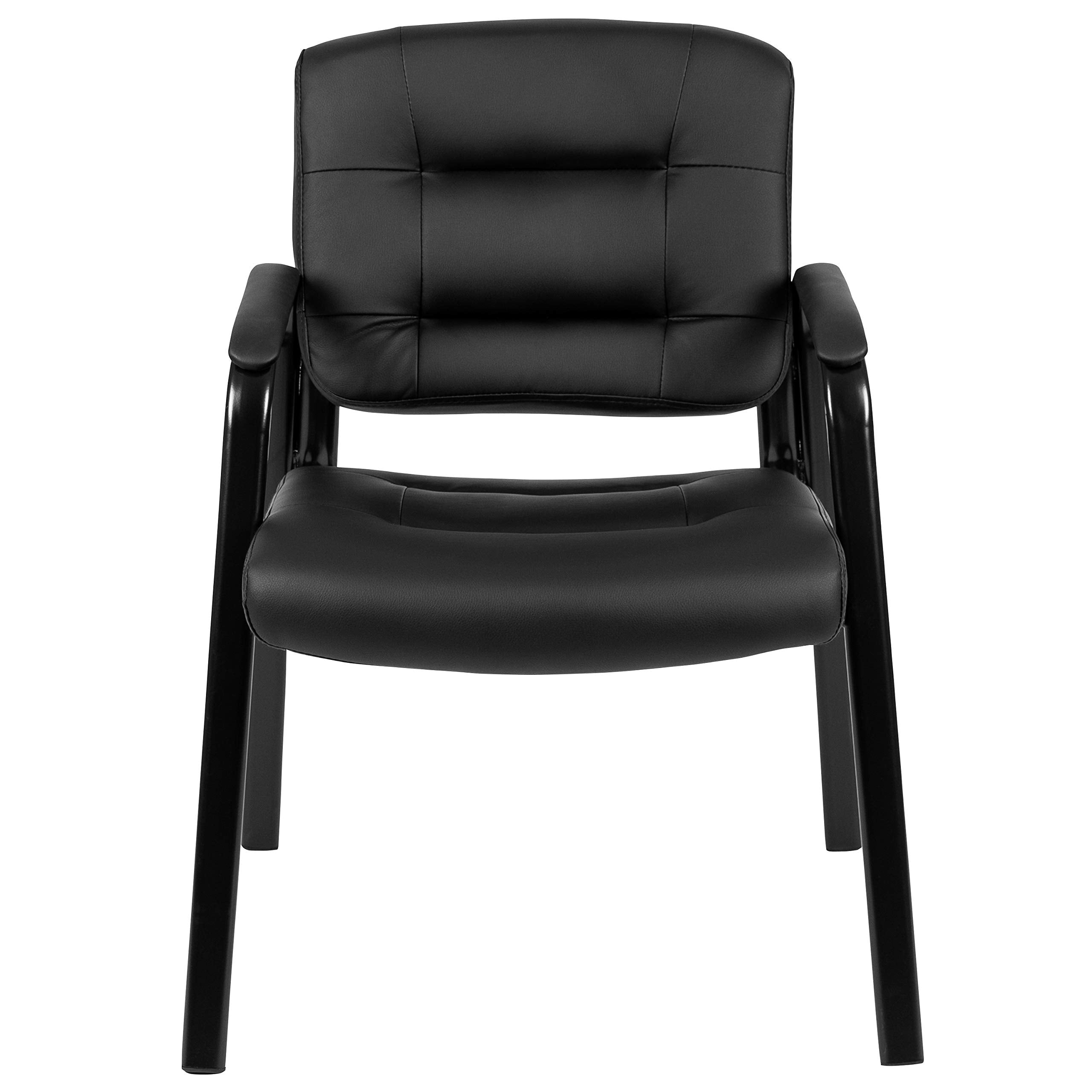 LeatherSoft Executive Reception Chair, Modern Tufted Lounge Chair for Living Room or Office, Black