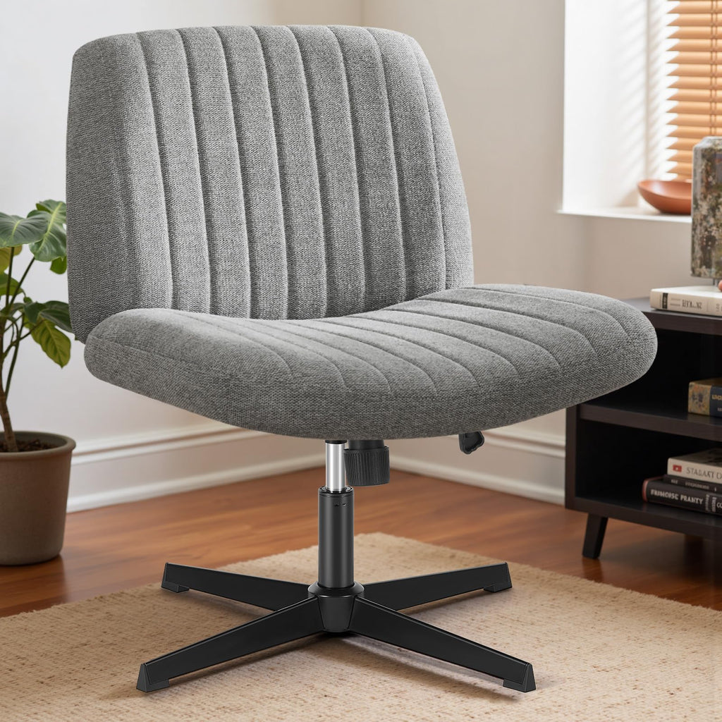 Criss Cross Legged Chairs Armless No Wheels Wide Seat Height Adjustable Swivel Padded Fabric Home Office Desk Seating for Bedroom, Student, Study Room