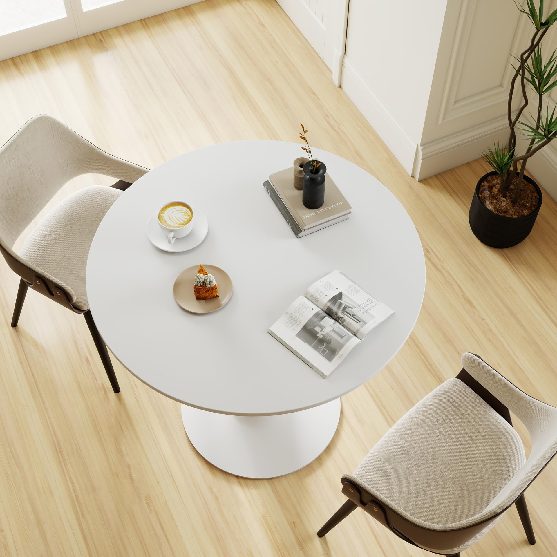TUOMUR White Round Dining Table, 27.6" Tulip Table Kitchen Round Dining Table for 1-2 People with MDF Table Top and Metal Pedestal Base, Mid-Century Leisure Table for Home, Dining Room, Cafe