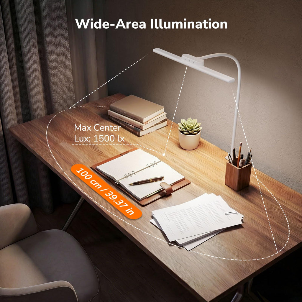 Led Desk Lamp for Office, Metal Architect Lamp with Clamp, 11W 750LM Eye-Caring Task Light, 25 Lighting Modes, Flexible Gooseneck for Monitor, Workbench, Drafting, Crafts, Reading, White