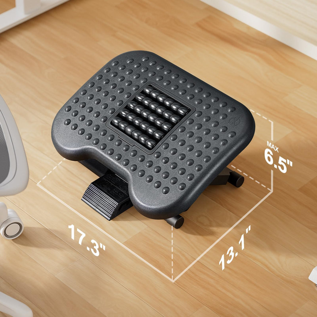 Foot Rest for Under Desk at Work, Adjustable Footrest with Massage Texture and Roller, Ergonomic Foot Stool with 3 Height Position, 30 Degree Tilt Angle Adjustment for Home, Office