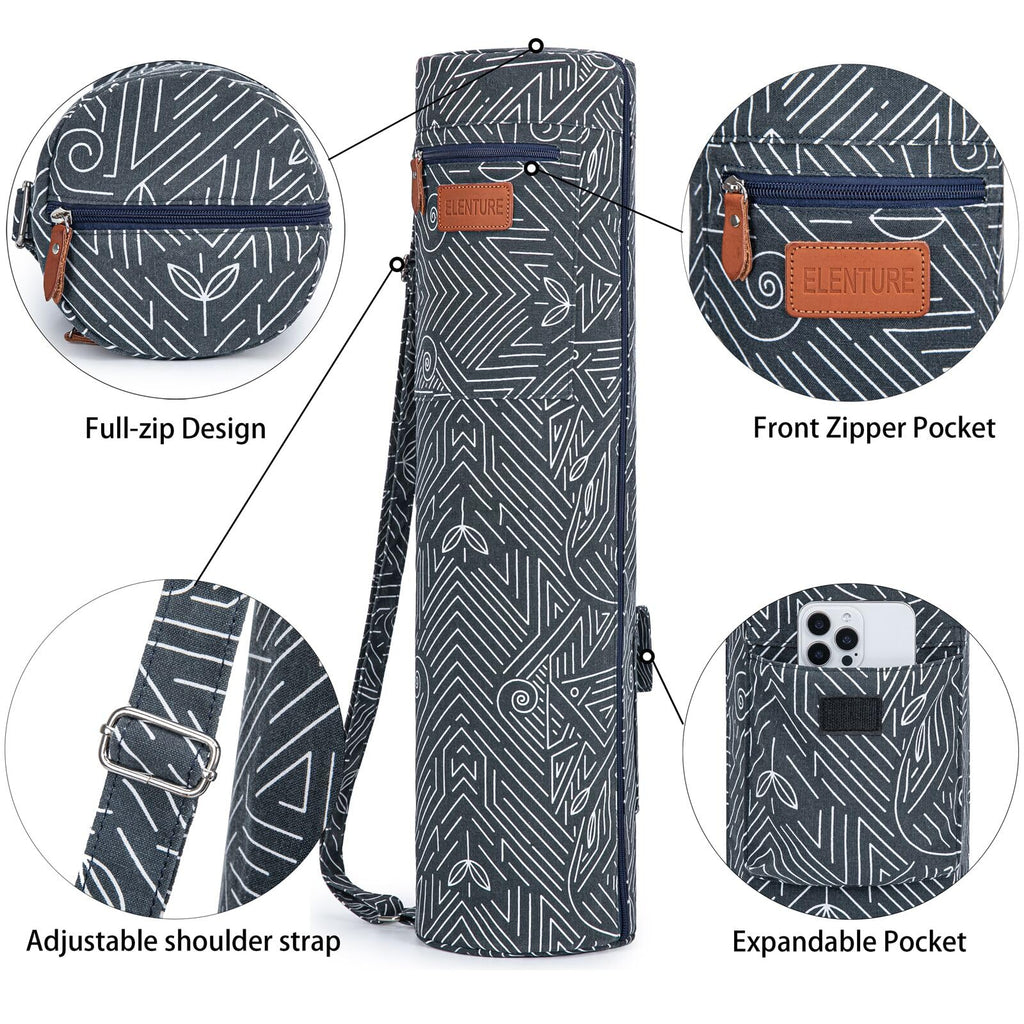 Yoga Mat Bag for Women & Men, Full-Zip Canvas Pilates Bag with Pockets