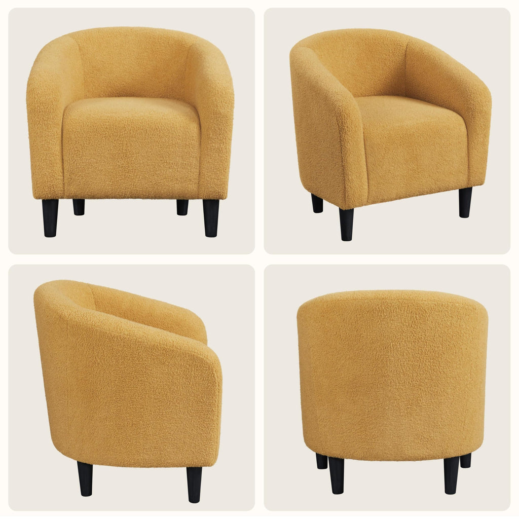 Accent Barrel Chair, Boucle Fabric Club Chair, Furry Sherpa Elegant and Cozy, Soft Padded Armchair for Living Room Bedroom Reception Room Office, Mustard Yellow