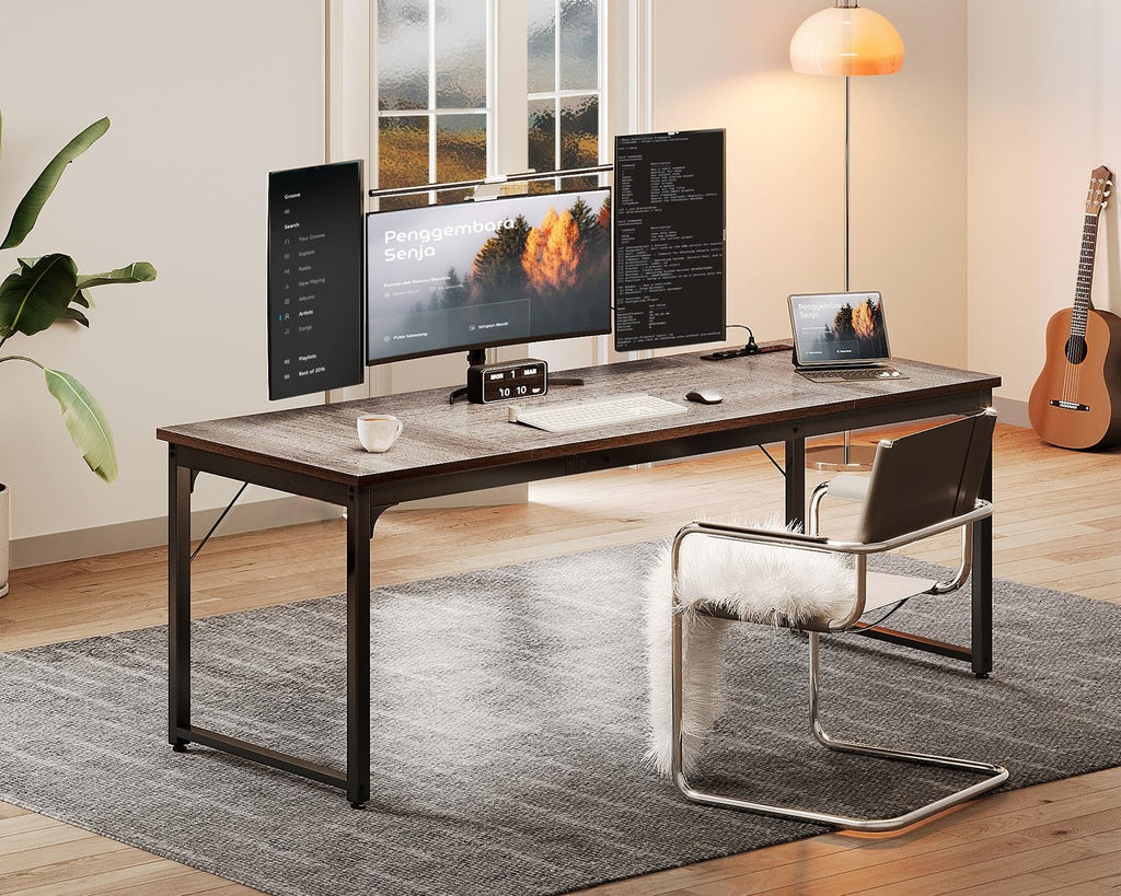 71 x 24 Inch Computer Desk with USB Ports, Large Office Desk, Long Study Student Writing Desk, Grey Oak
