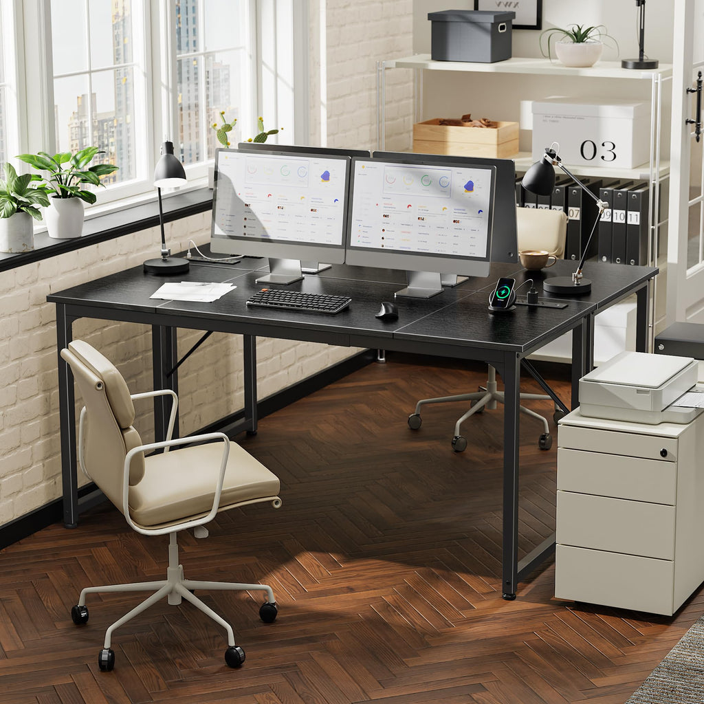 63 X 24 Inch Office Computer Desk with Power Outlets and USB-C Port, Larger and Longer Gaming Desk, for Home Office, Study, Writing Work from Home Table, Metal Frame, Black
