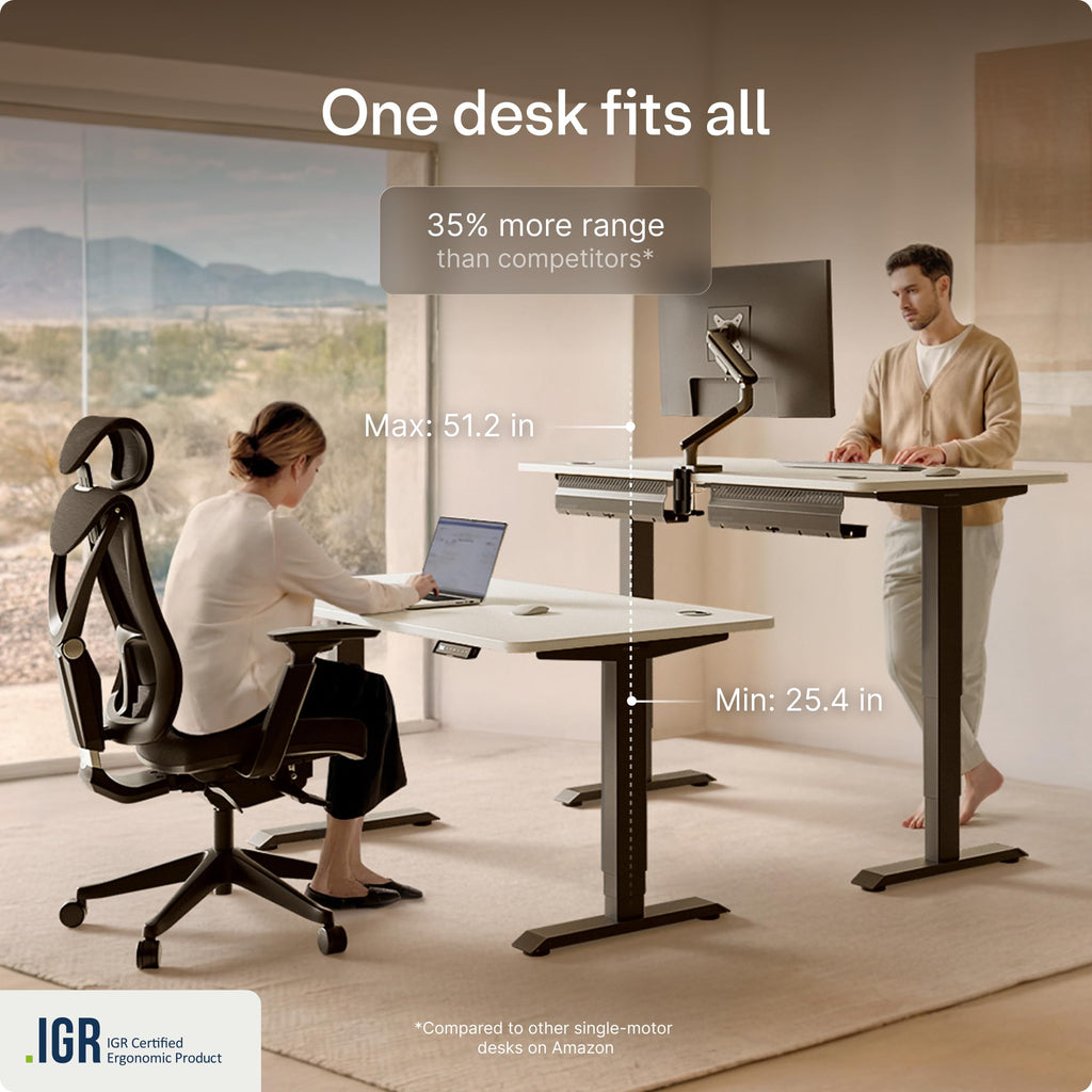 Standing Desk 54x28 — Made in Europe, Ergonomic Sit Stand Home Office Desk, Electric Height Adjustable, Dual Motor, USB & USB-C Charging, Wobble-Free, Touchscreen, 3 Memory Presets