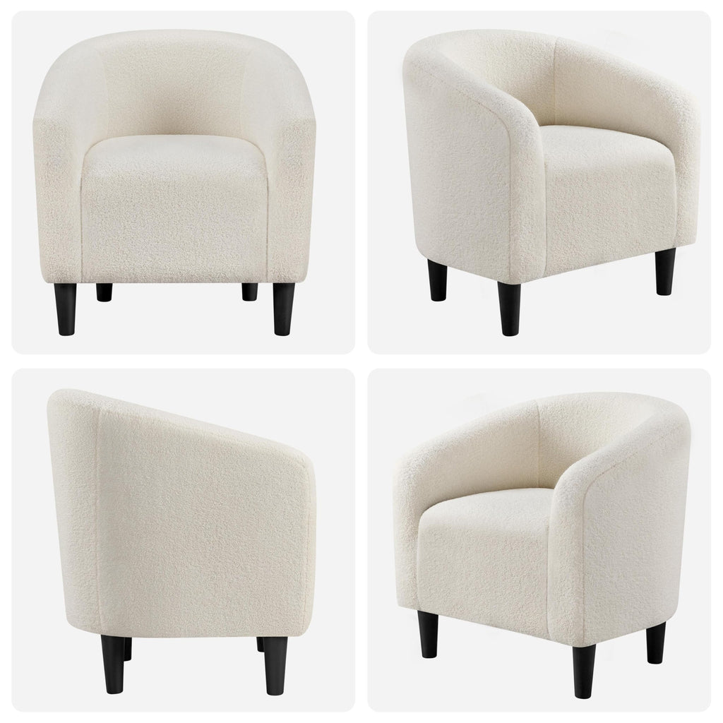 Accent Barrel Chair, Boucle Fabric Club Chair, Furry Sherpa Elegant Armchair with Cozy Soft Padded, Suitable for Living Room Bedroom Reception Room Office, Ivory