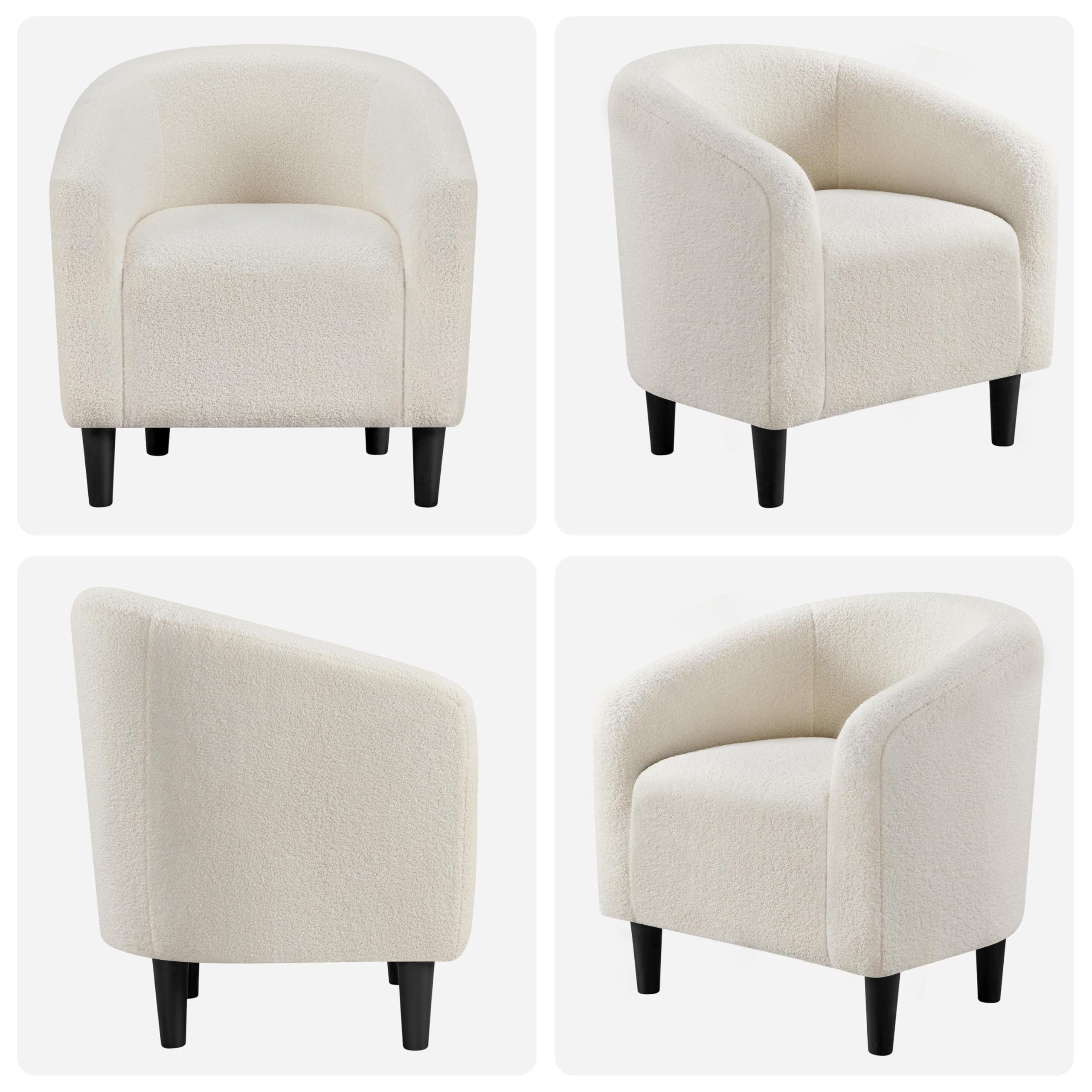 Accent Barrel Chair, Boucle Fabric Club Chair, Furry Sherpa Elegant Armchair with Cozy Soft Padded, Suitable for Living Room Bedroom Reception Room Office, Ivory