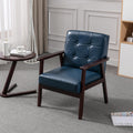 Mid Century Modern Accent Chairs, Retro Wood and Leather Armchairs Side Chair, Lounge Reading Comfy Arm Chair for Living Room, Bedroom, Office (Blue)