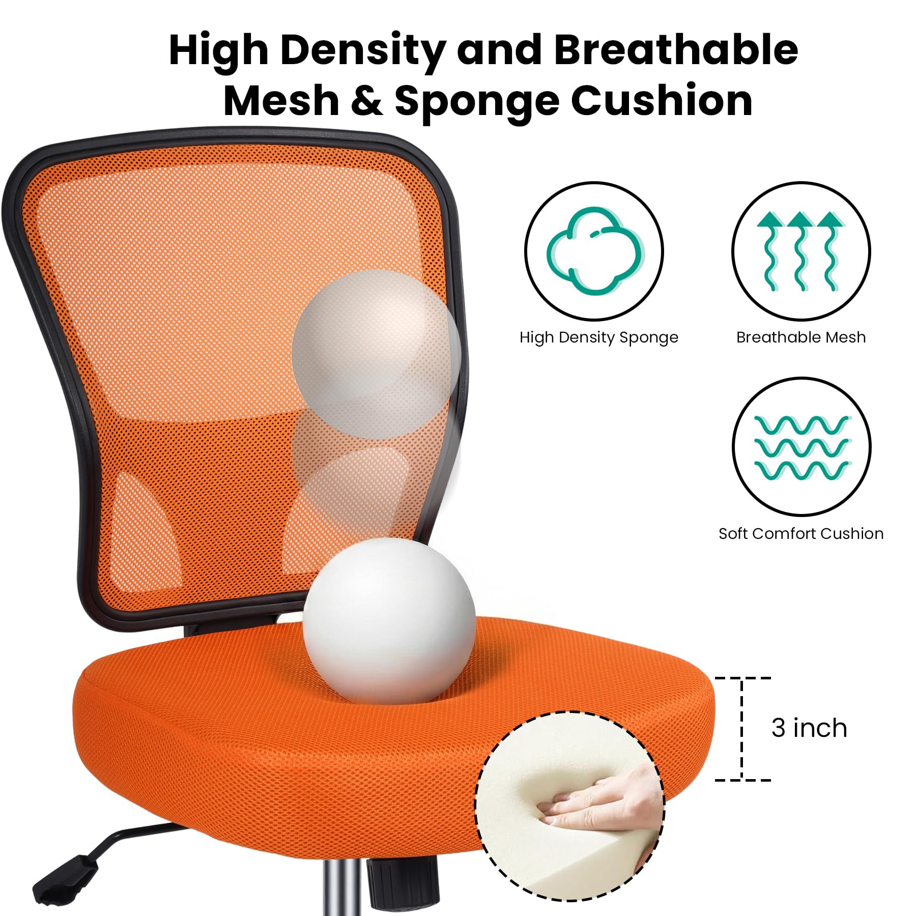 Armless Drafting Chair Tall Office Chair for Standing Desk - Adjustable Height Mesh Ergonomic Drafting Stool with Foot Ring & Wheels, Rolling Counter Height Computer Chair for Home Office