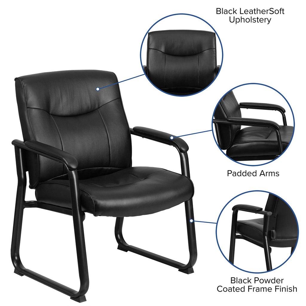 Hercules Series Big & Tall Leather Soft Executive Side Reception Chair, Padded Lobby Chair with 500-lb. Static Weight Capacity, Black